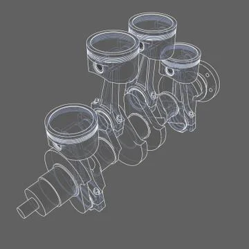 Engine pistons outline. 3D illustration Stock Illustration