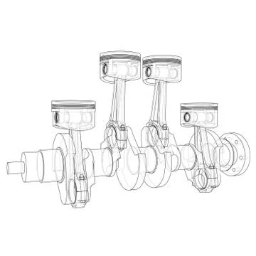 Engine pistons outline. 3d illustration Stock Illustration