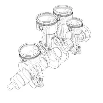 Engine pistons outline. 3d illustration Stock Illustration