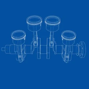 Engine pistons outline. 3d illustration Stock Illustration