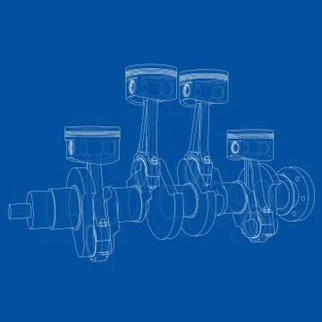 Engine pistons outline. 3d illustration Stock Illustration