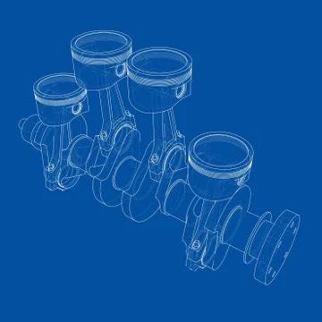 Engine pistons outline. 3d illustration Stock Illustration