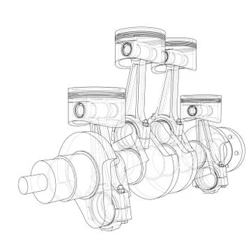 Engine pistons outline. Vector rendering of 3d Stock Illustration