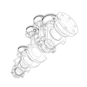 Engine pistons outline. Vector rendering of 3d Stock Illustration