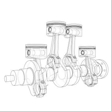 Engine pistons outline. Vector rendering of 3d Stock Illustration