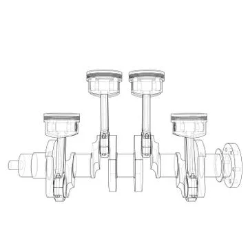 Engine pistons outline. Vector rendering of 3d Stock Illustration