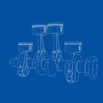 Engine pistons outline. Vector rendering of 3d Stock Illustration