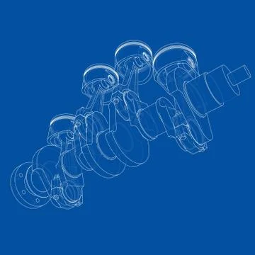 Engine pistons outline. Vector rendering of 3d Stock Illustration