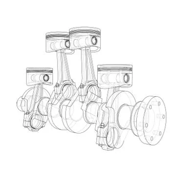 Engine pistons outline. Vector rendering of 3d Stock Illustration