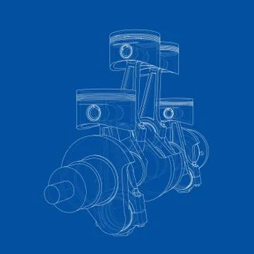 Engine pistons outline. Vector rendering of 3d Stock Illustration
