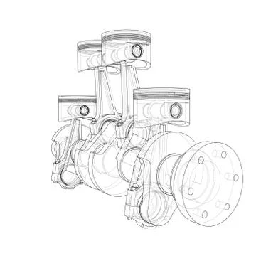 Engine pistons outline. Vector rendering of 3d Stock Illustration