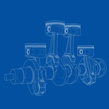 Engine pistons outline. Vector rendering of 3d Stock Illustration