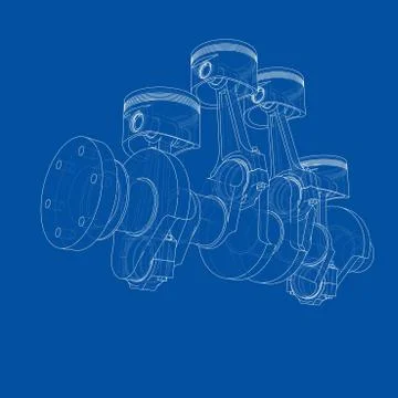 Engine pistons outline. Vector rendering of 3d Stock Illustration