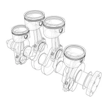Engine pistons outline. Vector rendering of 3d Stock Illustration