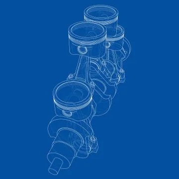 Engine pistons outline. Vector rendering of 3d Stock Illustration
