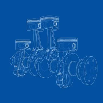 Engine pistons outline. Vector rendering of 3d Stock Illustration