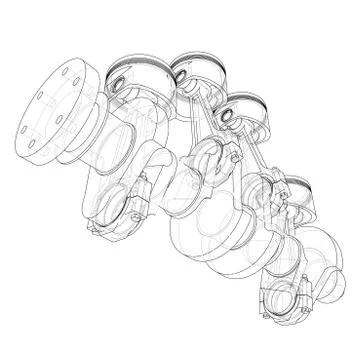 Engine pistons outline. Vector rendering of 3d Stock Illustration