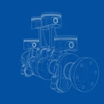 Engine pistons outline. Vector rendering of 3d Stock Illustration