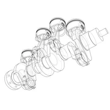 Engine pistons outline. Vector rendering of 3d Stock Illustration