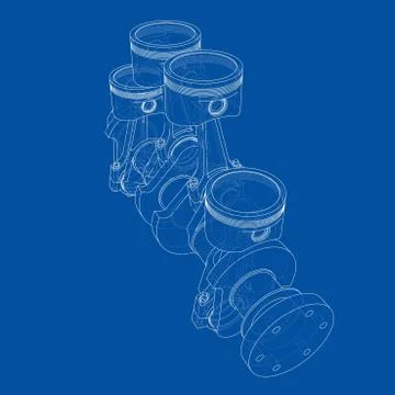 Engine pistons outline. Vector rendering of 3d Stock Illustration