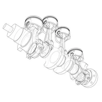 Engine pistons outline. Vector rendering of 3d Stock Illustration