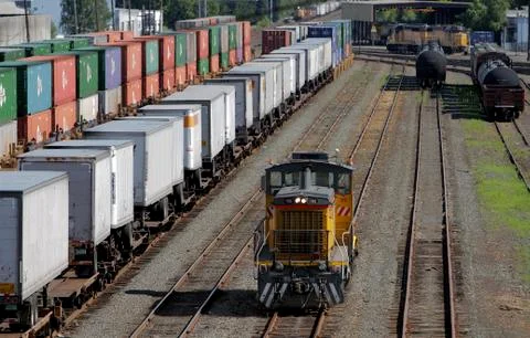 Engine in rail yard 스톡 사진