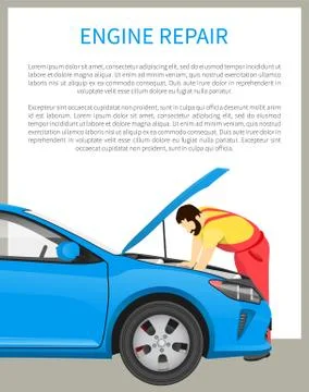 Engine Repair Process and Busy Mechanic on Work Stock Illustration