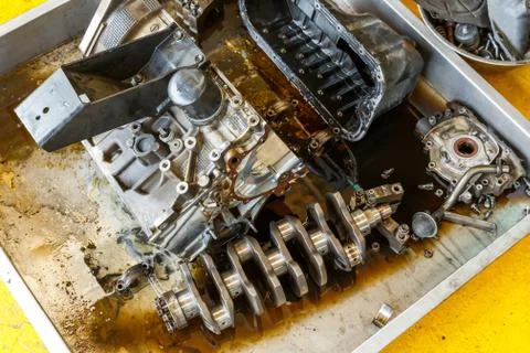 Engine repairing in garage Stock Photos