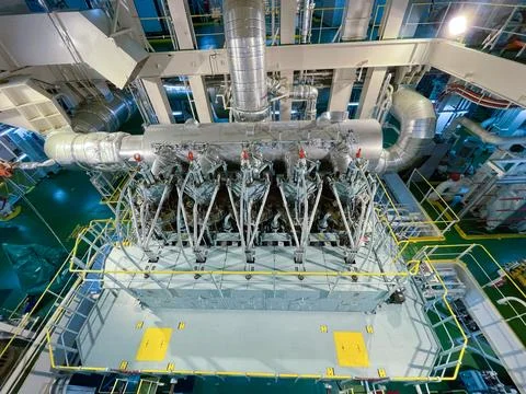 The engine room on the bulk cargo big ship. Stock Photos