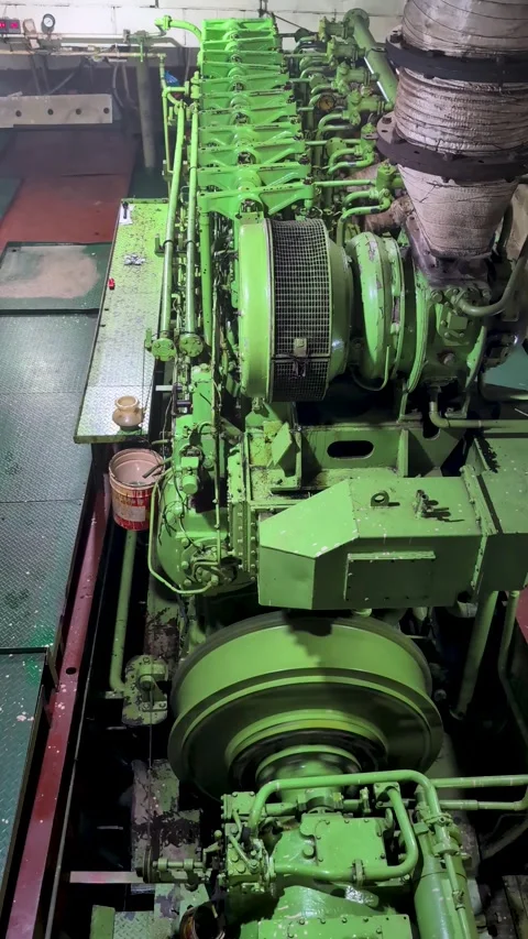 Engine room equipment in action during repair work on a ship in the harbor .. Stock Footage 331707701