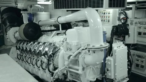 Engine Room of Large Motor Yacht Stock Footage 260654032