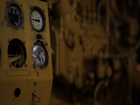 Engine room of the old ship, detail engine and devices Stock Footage 71873130