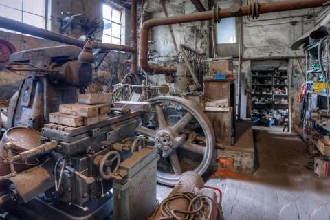 Engine room in a workshop founded around 1900 Bavaria Germany Europe 库存照片
