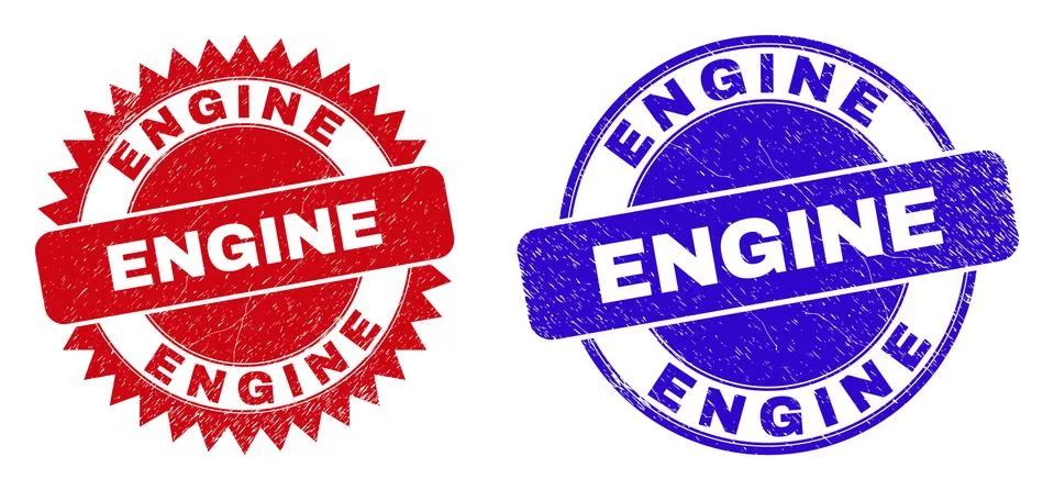 ENGINE Rounded and Rosette Watermarks with Corroded Texture Illustrazione stock