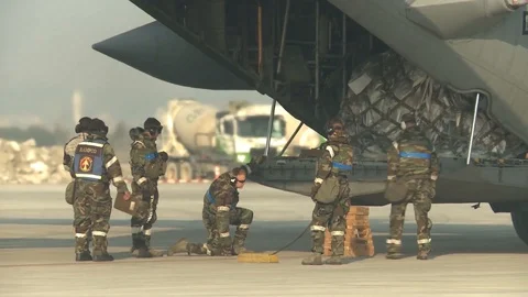 Engine running offload carried out during exercise Vigilant Ace 16 - 2015 Video stock 94418445
