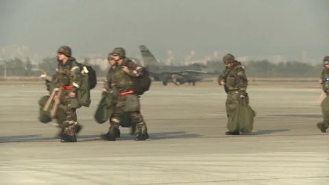 Engine running offload carried out during exercise Vigilant Ace 16 - 2015 Video stock 94418476