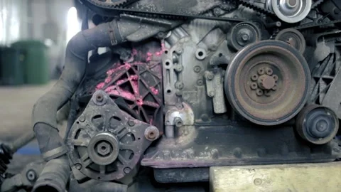 Engine in service , close-up shot Stock Footage 131299436