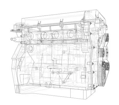 Engine sketch. Vector rendering of 3d Stock Illustration
