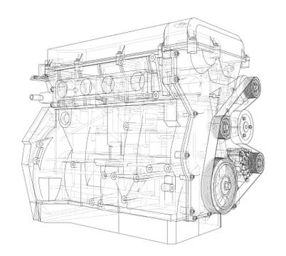 Engine sketch. Vector rendering of 3d Stock Illustration
