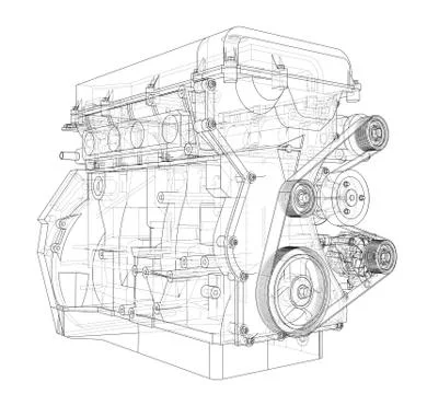 Engine sketch. Vector rendering of 3d Stock Illustration