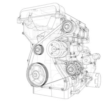 Engine sketch. Vector rendering of 3d 库存插图