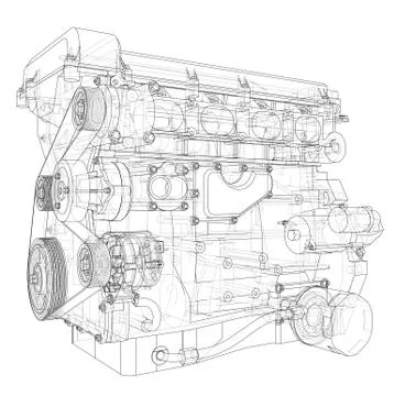 Engine sketch. Vector rendering of 3d Stock Illustration