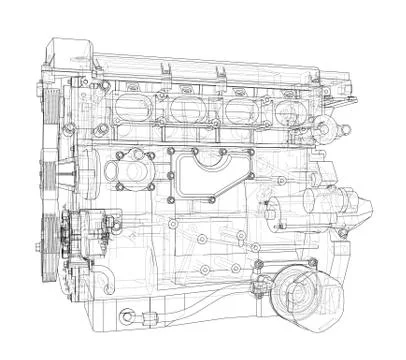 Engine sketch. Vector rendering of 3d Stock Illustration
