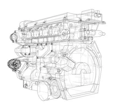 Engine sketch. Vector rendering of 3d Stock Illustration