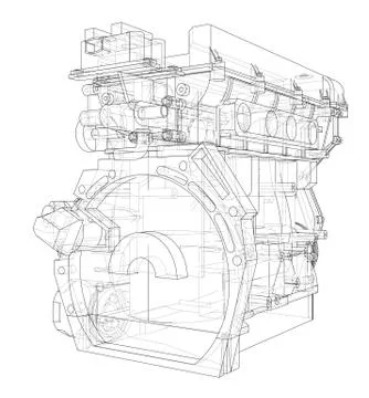 Engine sketch. Vector rendering of 3d Illustrazione stock