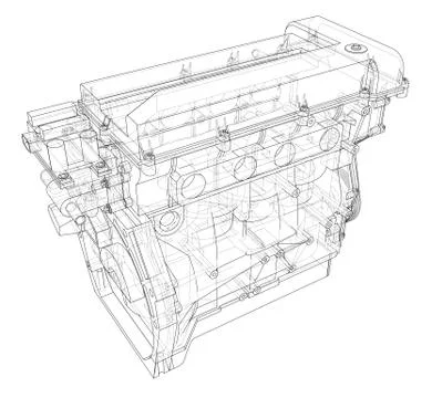 Engine sketch. Vector rendering of 3d Illustrazione stock