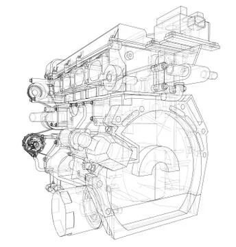 Engine sketch. Vector rendering of 3d Stock Illustration