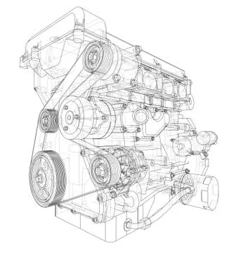 Engine sketch. Vector rendering of 3d Stock Illustration