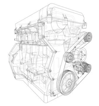 Engine sketch. Vector rendering of 3d Stock Illustration