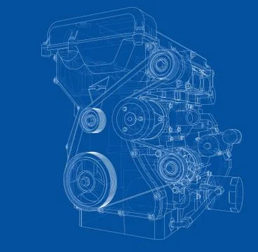 Engine sketch. Vector rendering of 3d Stock Illustration